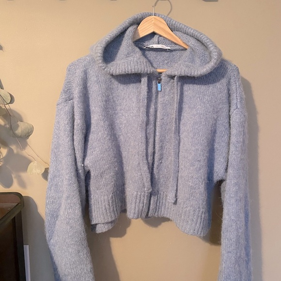 Zara Cropped Wool Zip Up Hoodie - Picture 1 of 4